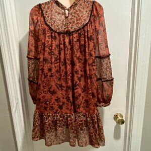 (5) Zara Whimsigoth Fairy Boho Western Cottagecore Sheer Crinkled Knee Dress M